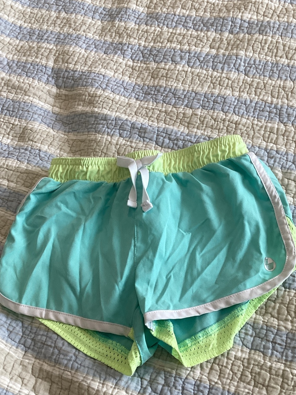 Girls' Aqua and Lime Athletic Shorts with Elastic Waist